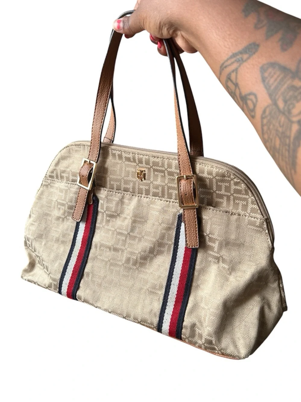 Bowler Bag Beige Monogram Tommy Hilfiger Y2K Country Club Minimalist Purse 90s M